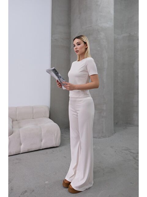 C&City Yüksek Bel Soft İspanyol Paça Pantolon Bej - S000355433-19928