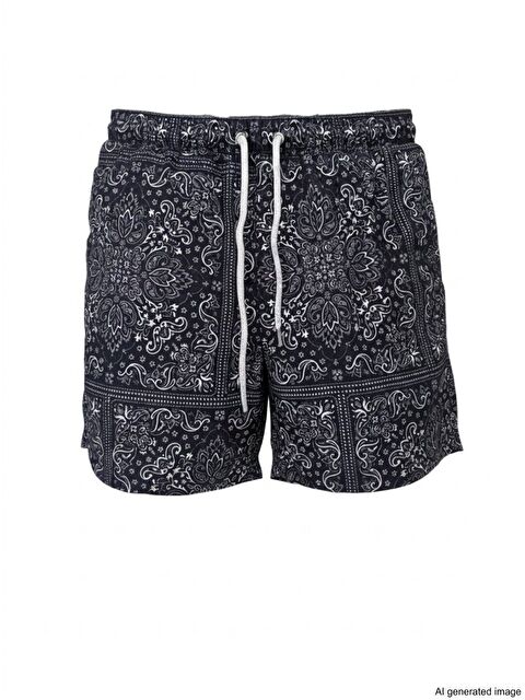 Bonbon Erkek Cepli Ve Astarlı Deniz Şortu Siyah Desenli Bb2366