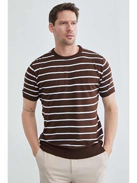 Fullamoda Çizgili Bisiklet Yaka Triko Tişört - S000516460-19413