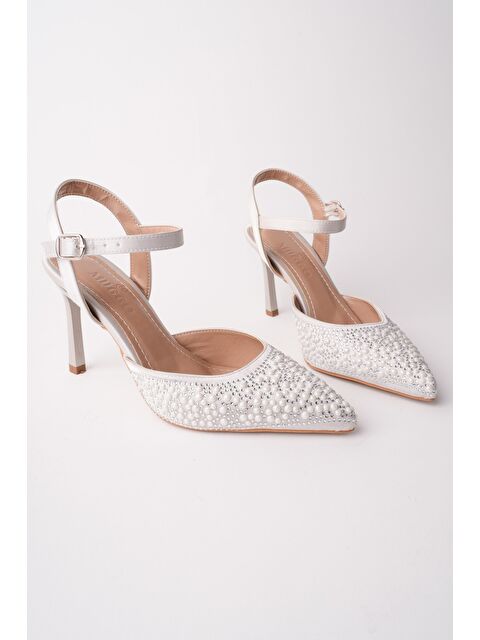 Muggo CLUJ İnci Taş İşlemeli Sivri Burun Bilekten Bantlı Kadın Abiye Topuklu Ayakkabı - S000513762-18105