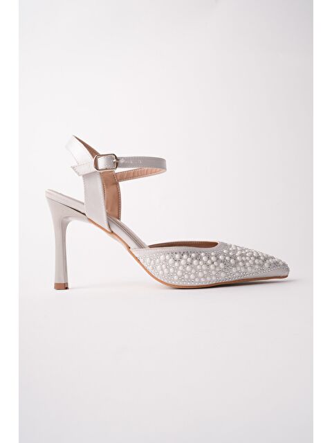 Muggo CLUJ İnci Taş İşlemeli Sivri Burun Bilekten Bantlı Kadın Abiye Topuklu Ayakkabı - S000513762-18105