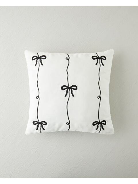 English Home Ribbon Dolgulu Kırlent 45x45 cm Siyah - Beyaz - S000522668-37424