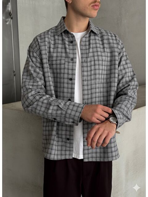 HYMAN Erkek Oversize Kesim Kareli Gömlek - S000515541-74