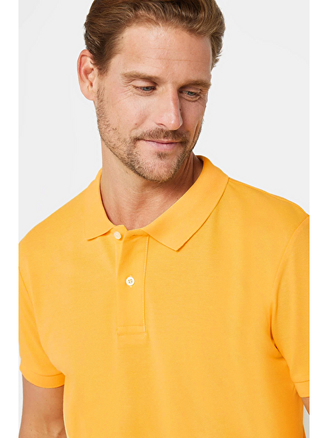 TUDORS Erkek Slim Fit Dar Kesim %100 Pamuk Sarı Polo Yaka Tişört