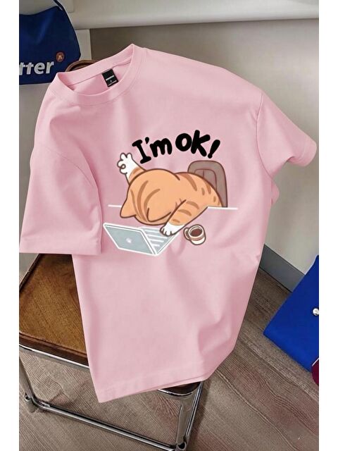 Oksit Yorgun Kedi İllüstrasyonlu Unisex Tasarım Tişört