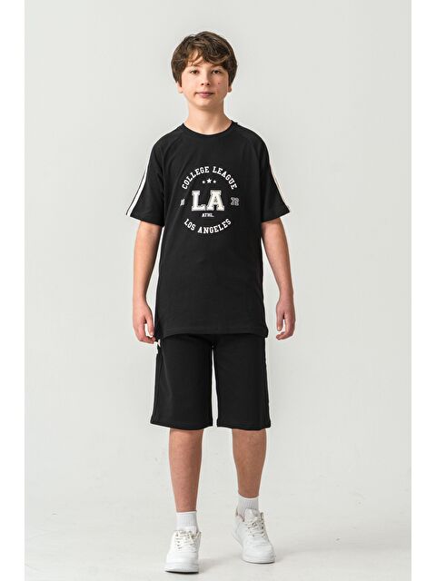 Mışıl Kids College League Los Angels Baskılı Alt Yanlar Biyeli Ve Çıtçıtlı Erkek Çocuk Şort - Tişört Takımı - S000513753-19351