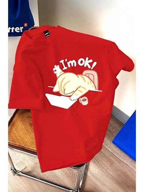 Oksit Yorgun Kedi İllüstrasyonlu Unisex Tasarım Tişört