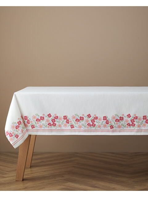 English Home Bright Bloom Polyester Masa Örtüsü 150x200 cm Beyaz - Pembe - S000522683-37241