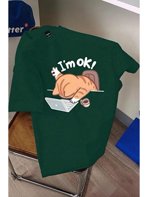 Oksit Yorgun Kedi İllüstrasyonlu Unisex Tasarım Tişört - S000516697-18194