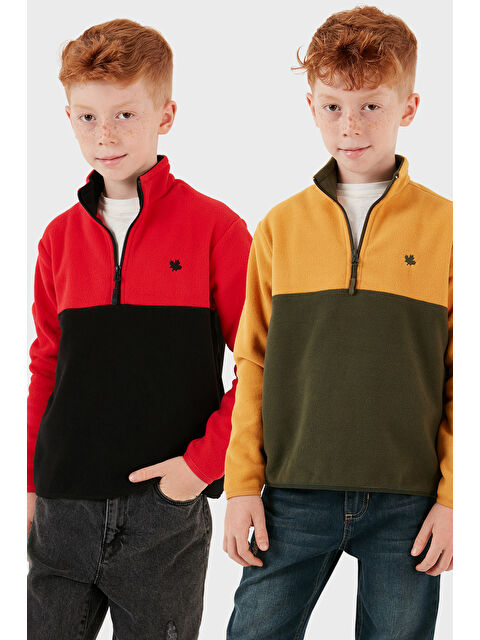 Lela Yumuşak Dokulu Yarım Fermuarlı Renk Bloklu Dik Yaka 2'li Paket Polar 5905004S2 - S000451082-37312