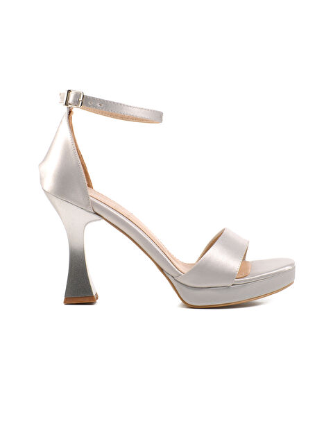 Ayakmod Gümüş Saten İnce Topuk Kadın Topuklu Ayakkabı 448183 Z - S000345688-18105