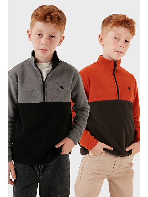 Lela Yumuşak Dokulu Yarım Fermuarlı Renk Bloklu Dik Yaka 2'li Paket Polar 5905004S2 - S000451082-37606