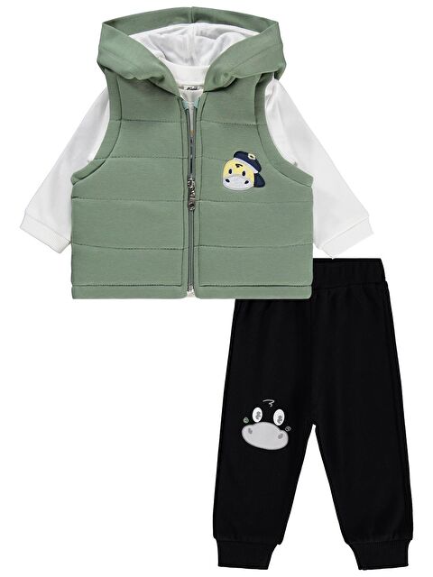 Civil Baby Dino Baskılı 3'lü 6-18 Ay Takım - Haki 9-12 Ay - S000494699-18547
