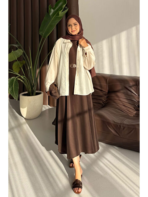 Locco Moda Kadın Sıfır Kol Elbise Kahverengi - S000435815-19413