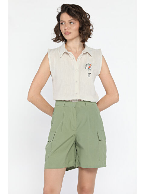 Gülseli Kadın Yüksek Bel Kargo Cepli Şort - S000365055-18547