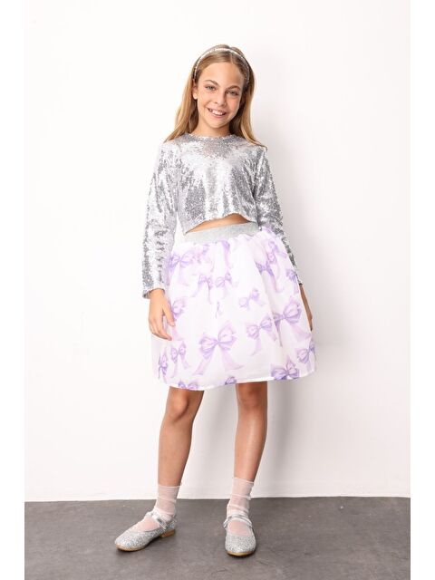 Le Mabelle Lila Fiyonk Baskılı Organze Kız Çocuk Etek - Harper - S000442252-17878