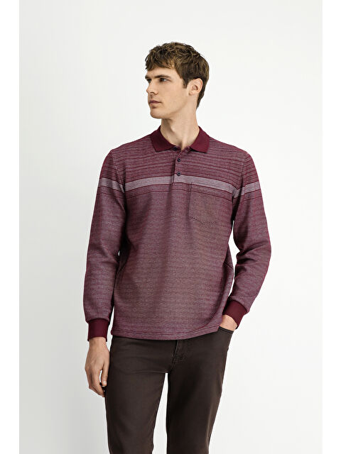 Kiğılı Polo Yaka Regular Fit Çizgili Sweatshirt