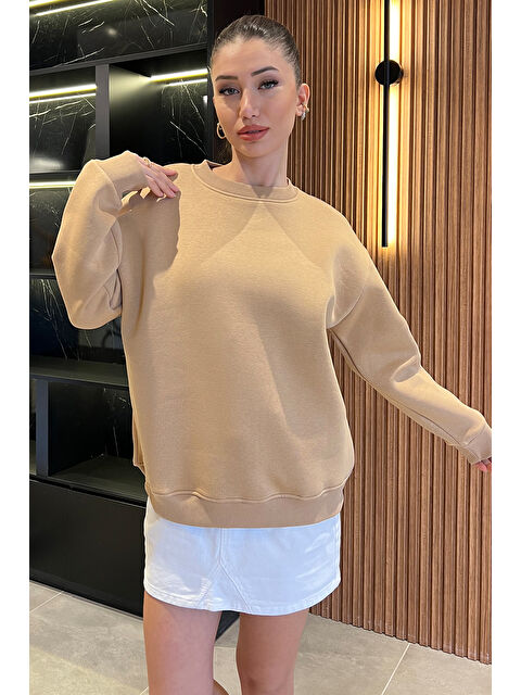 Gülseli Kadın Üç İplik Şardonlu Bisiklet Yaka Sweatshirt - S000324521-19966