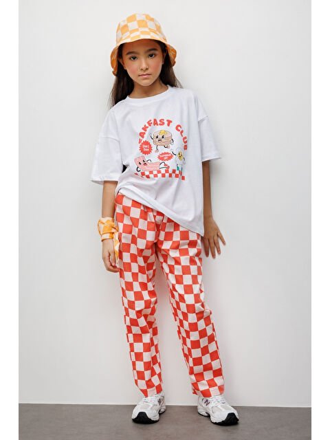 Le Mabelle Kırmızı Breakfast Club Baskılı Dama Desenli Çocuk Tişört Pantolon Takım - Lucia - S000518993-20045