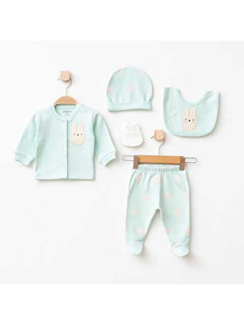 AZİZ BEBE Kız Bebek Animal Desenli % 100 Pamuk 5' Li Hastane Çıkış Seti 0 Ay - 3 Ay - S000519002-18194