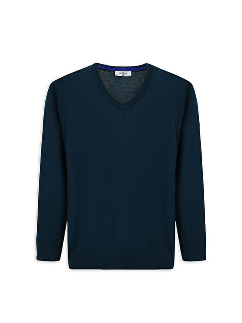 Kiğılı V Yaka Regular Fit Pamuklu Örme Triko Kazak - S000494193-20019