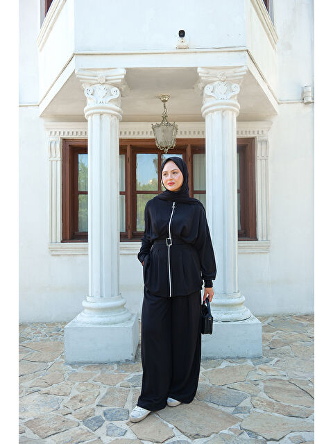 Locco Moda Kadın Beli Pile Detaylı Takım Siyah - S000435821-19351