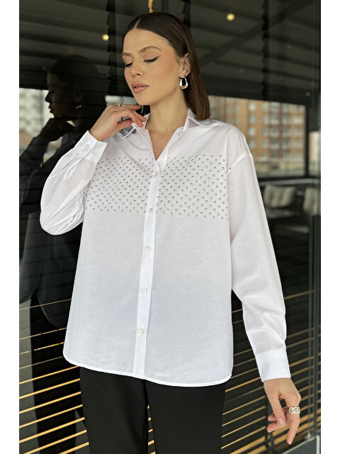 Gülseli Taş Detaylı Oversize Kadın Gömlek - S000365068-20063