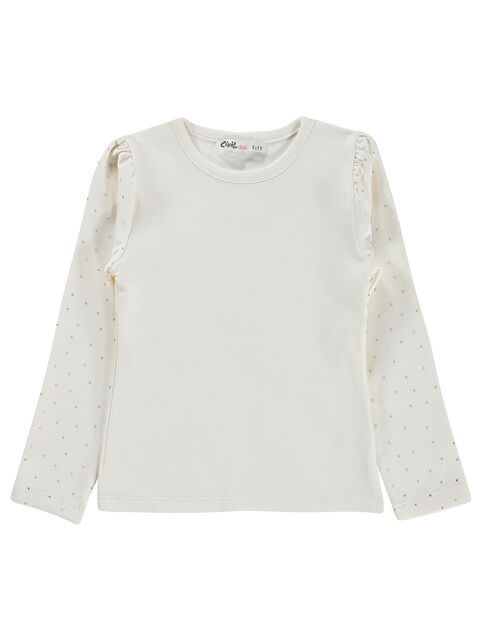 Civil Girls Taşlı 10-13 Yaş Tişört - Kırık Beyaz