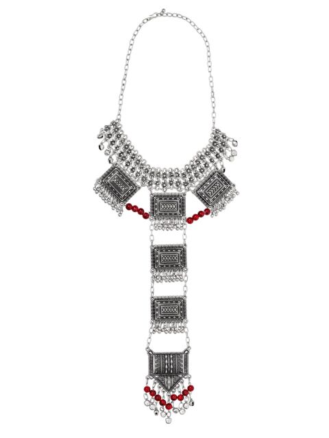 Labalaba Kadın Kırmızı Antik Boncuk Detaylı Sallantılı Gümüş Kaplama Choker