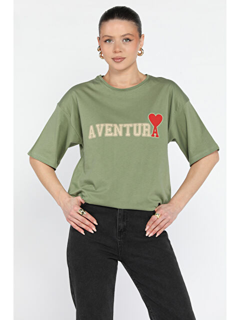 Gülseli Ön Yazı Baskılı Bisiklet Yaka Kadın Tişört - S000365052-18547