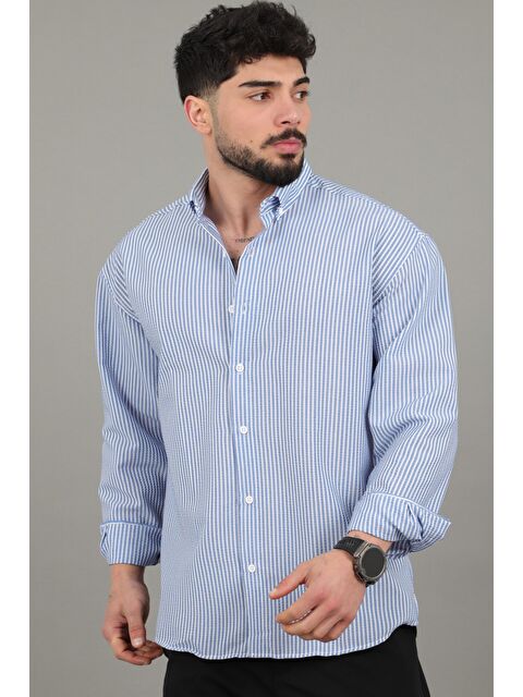 Stilkombin İnce Çizgili Oversize Yazlık Uzun Kol Gömlek MRS 218_40415