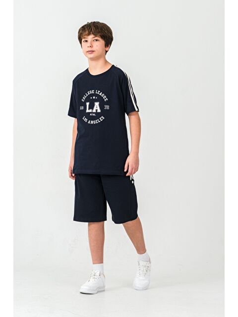 Mışıl Kids College League Los Angels Baskılı Alt Yanlar Biyeli Ve Çıtçıtlı Erkek Çocuk Şort - Tişört Takımı - S000513753-21164