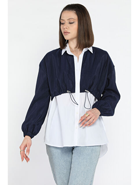 Gülseli Bel Büzgülü Kadın Paraşüt Garnili Gömlek - S000365051-21164