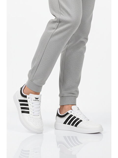 Walkway Beyaz Siyah Hafif Bağcıklı Erkek Spor Ayakkabı Pori 2079 M