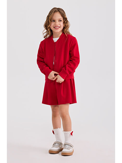 Panço Kız Çocuk Fermuarlı Kırmızı Sweatshirt