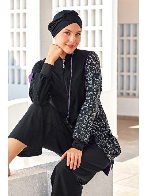 Adasea Elastanlı Bol Paça Tam Kapalı Tesettür Mayo 4539 Siyah - S000369082-19351