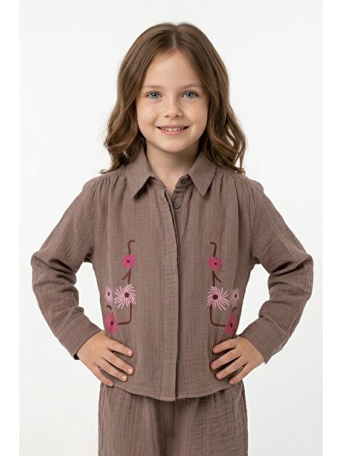 Fullamoda Çiçek Nakışlı Müslin Kumaş Kız Çocuk Gömlek - S000521229-19413