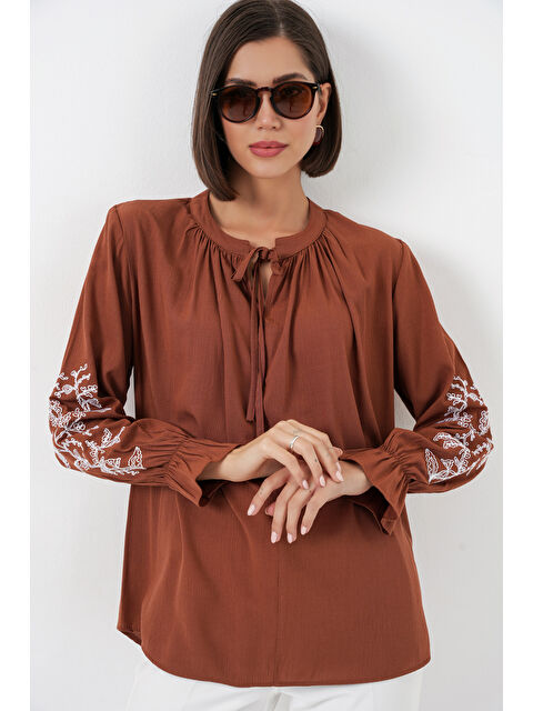 Bigdart Kadın Nakışlı Örme Bluz 941 - Kiremit - S000358172-18657