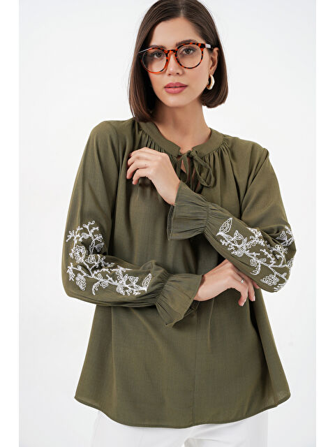 Bigdart Kadın Nakışlı Örme Bluz 941 - Haki - S000358172-18547