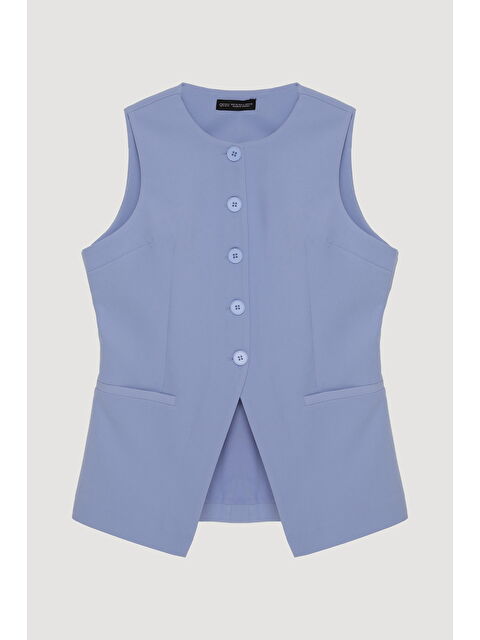 QUZU Düğmeli V Kesim Kolsuz Yelek Mavi - S000348251-17234