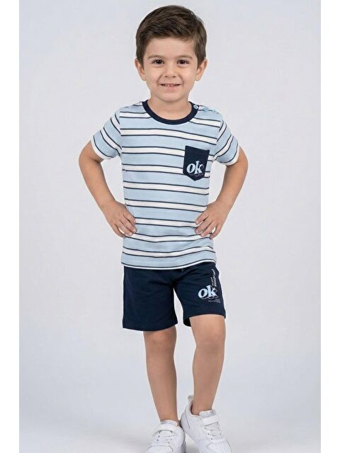 Breeze Erkek Çocuk Şortlu Takım Tişörtü Cep Detaylı Bağcık Aksesuarlı Açık Mavi (1.5-5 Yaş)