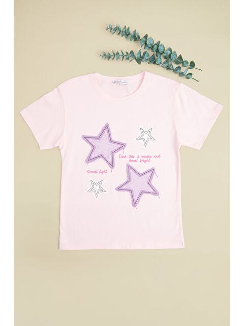 Fullamoda Yıldız Baskılı Bisiklet Yaka Kız Çocuk Tişört