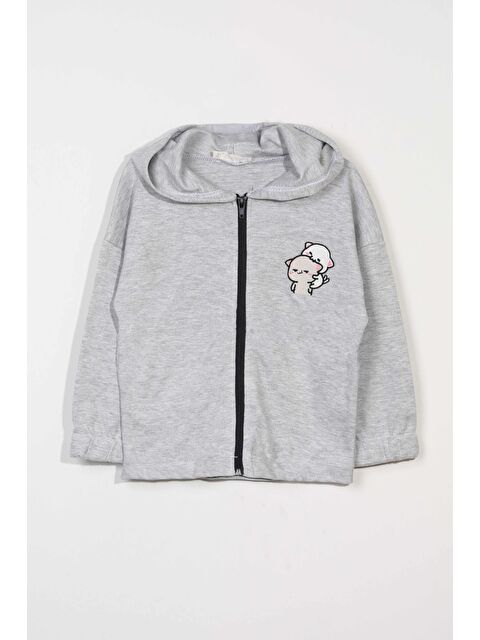Luess Unisex Çocuk %100 Pamuklu Kedi Nakışlı Kışlık Hırka  -Gri (3-4 Yaş 8-9 Yaş) - S000342000-20600