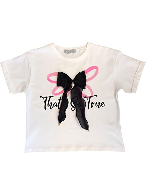 Little Star Kız Çocuk Fiyonk Aksesuarlı Tshirt - S000342617-19965