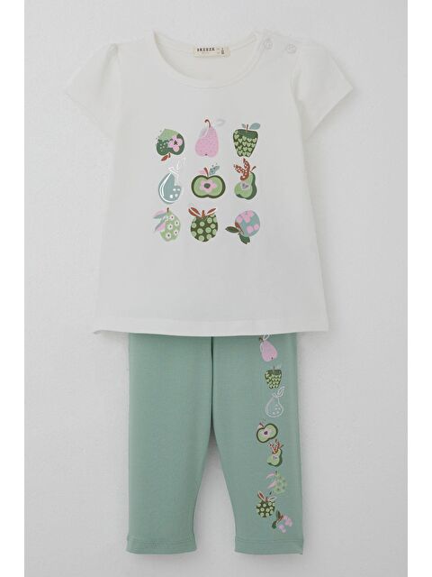 Breeze Kız Çocuk Kapri Taytlı Takım Sevimli Meyveler Baskılı Ekru (1.5-4 Yaş) - S000433324-19965