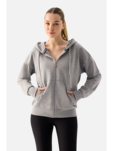 Superstacy Luna Fermuarlı Kapüşonlu Gri Melanj Sweatshirt - S000401930-20600