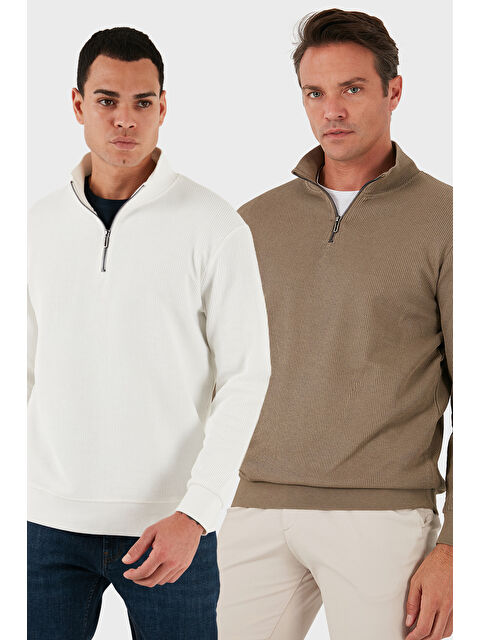 Buratti Pamuklu Regular Fit Yarım Fermuarlı Dik Yaka 2'li Paket Sweat 5905716S2 - S000463617-5402