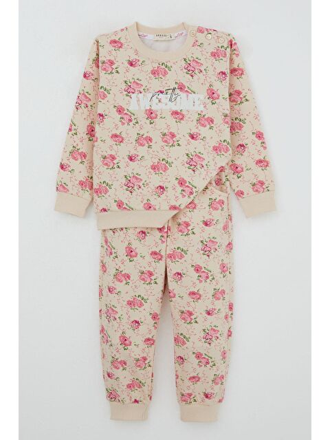 Breeze Kız Çocuk Eşofman Takım Çiçek Desenli Bej (1.5-5 Yaş) - S000433327-19928