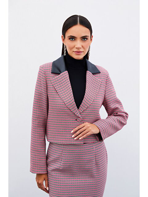 SATEEN Kazayağı Crop Ceket - Fuşya - S000323749-18686