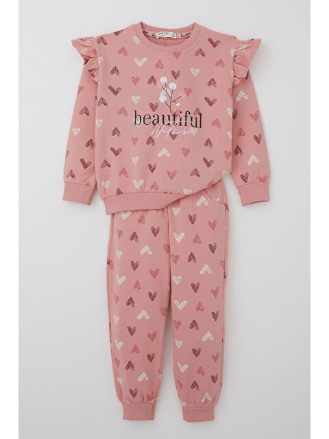 Breeze Kız Çocuk Eşofman Takım Kalp Desenli Yazı Baskılı Gülkurusu (1.5-5 Yaş) - S000433328-20028